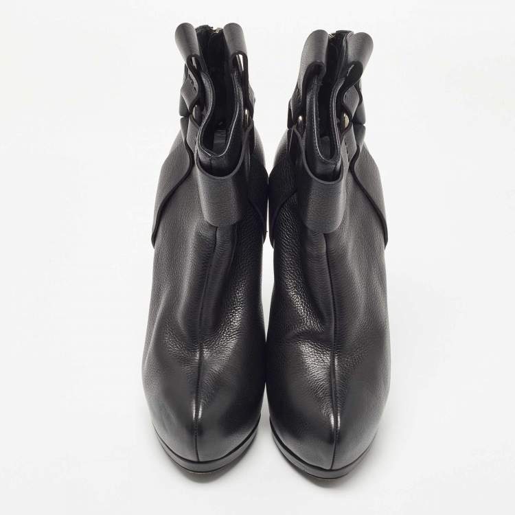 Pre Owned Sergio Rossi Black Leather Ankle Boots Size 39.5
