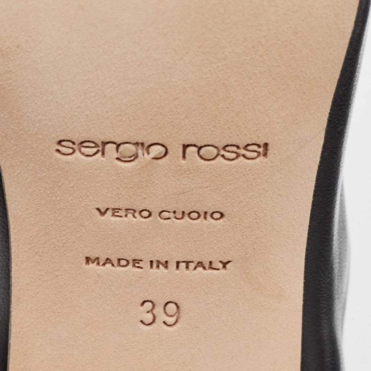مملوكة مسبقًا Sergio Rossi Black Leather Square Toe Slide Sandals Size 39