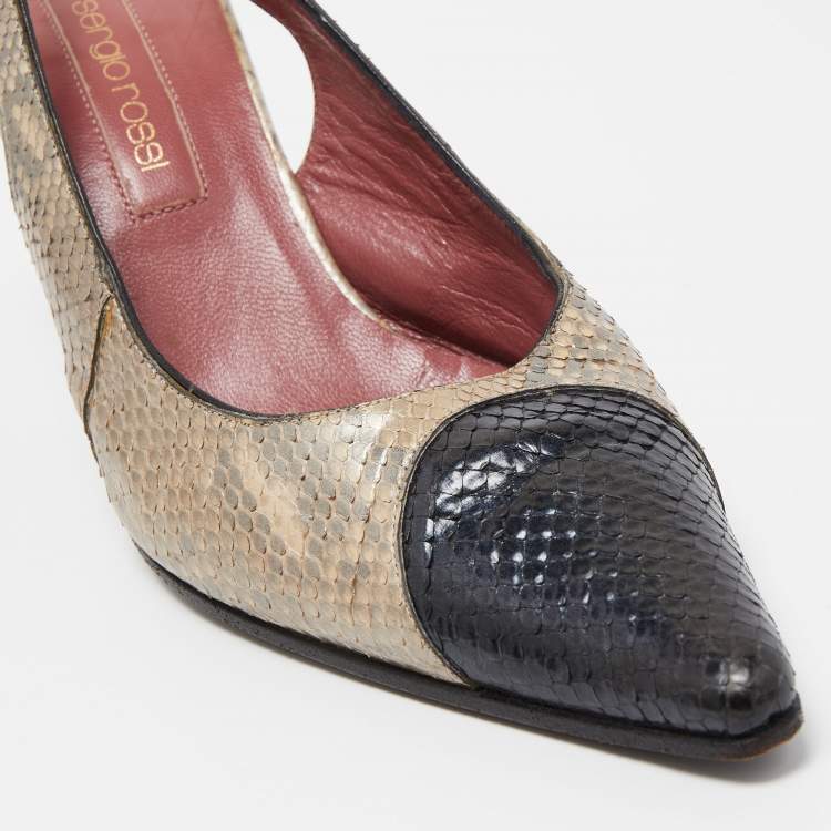 مملوكة مسبقًا Sergio Rossi Two Tone Snakeskin Slingback Pumps Size 39