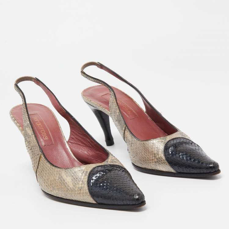 مملوكة مسبقًا Sergio Rossi Two Tone Snakeskin Slingback Pumps Size 39