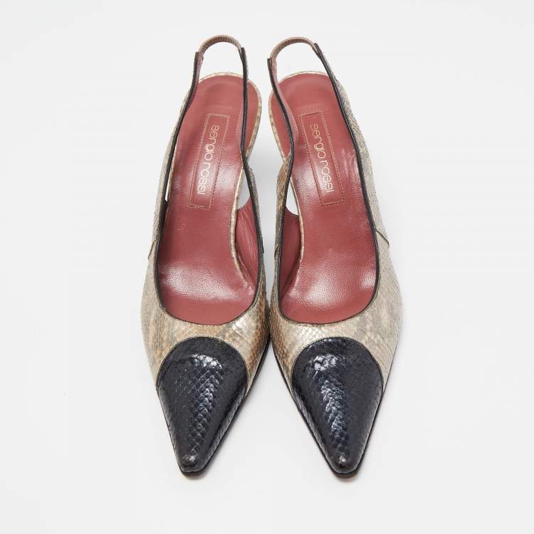 مملوكة مسبقًا Sergio Rossi Two Tone Snakeskin Slingback Pumps Size 39