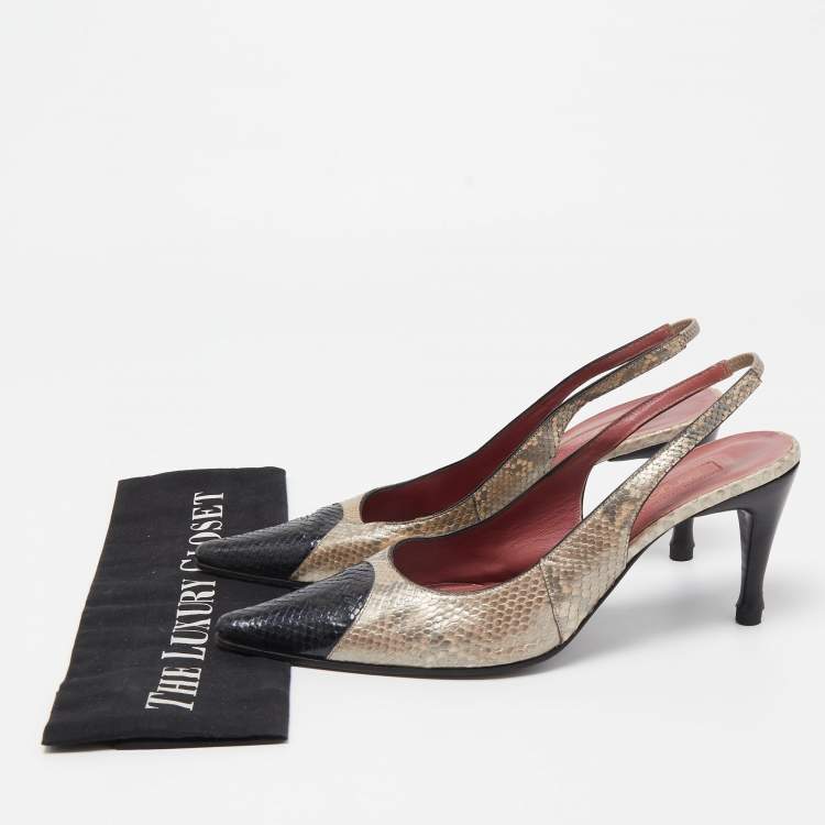 مملوكة مسبقًا Sergio Rossi Two Tone Snakeskin Slingback Pumps Size 39