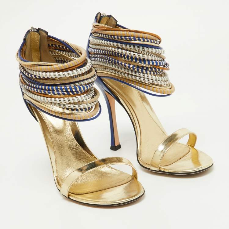 مملوكة مسبقًا Sergio Rossi Multicolor Leather Ankle Cuff Sandals Size 39