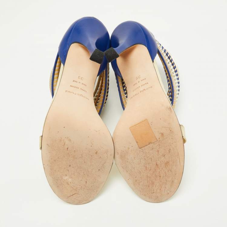 مملوكة مسبقًا Sergio Rossi Multicolor Leather Ankle Cuff Sandals Size 39