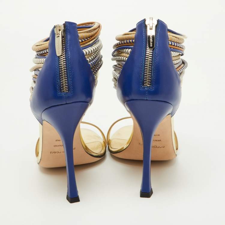 مملوكة مسبقًا Sergio Rossi Multicolor Leather Ankle Cuff Sandals Size 39