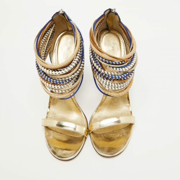 مملوكة مسبقًا Sergio Rossi Multicolor Leather Ankle Cuff Sandals Size 39