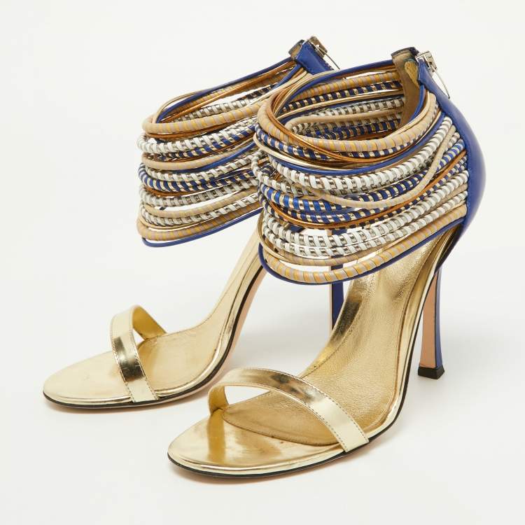 مملوكة مسبقًا Sergio Rossi Multicolor Leather Ankle Cuff Sandals Size 39