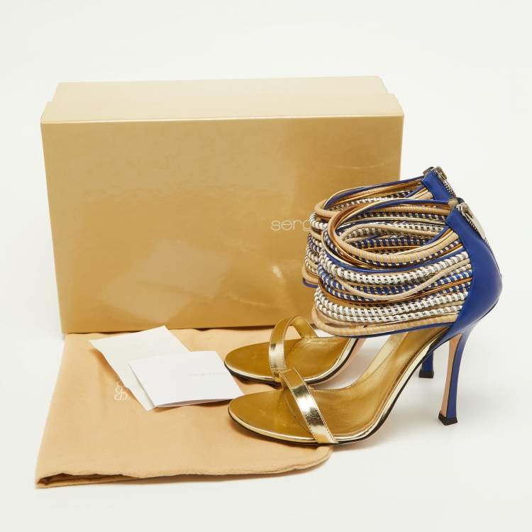 مملوكة مسبقًا Sergio Rossi Multicolor Leather Ankle Cuff Sandals Size 39