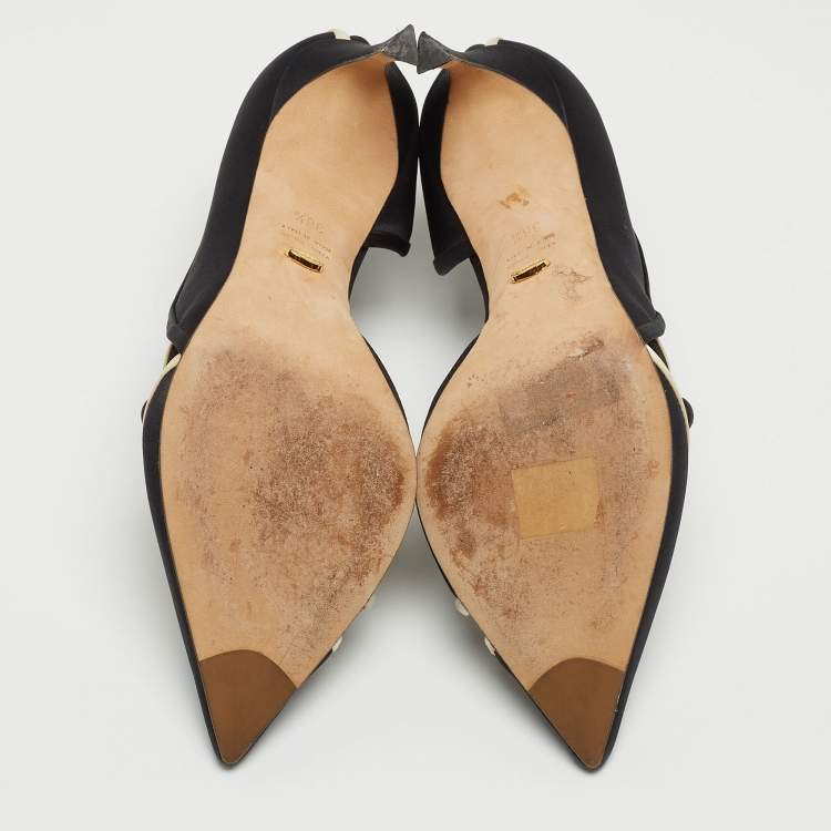 مملوكة مسبقًا Sergio Rossi Black Satin D'orsay Pointed Toe Pumps Size 38.5