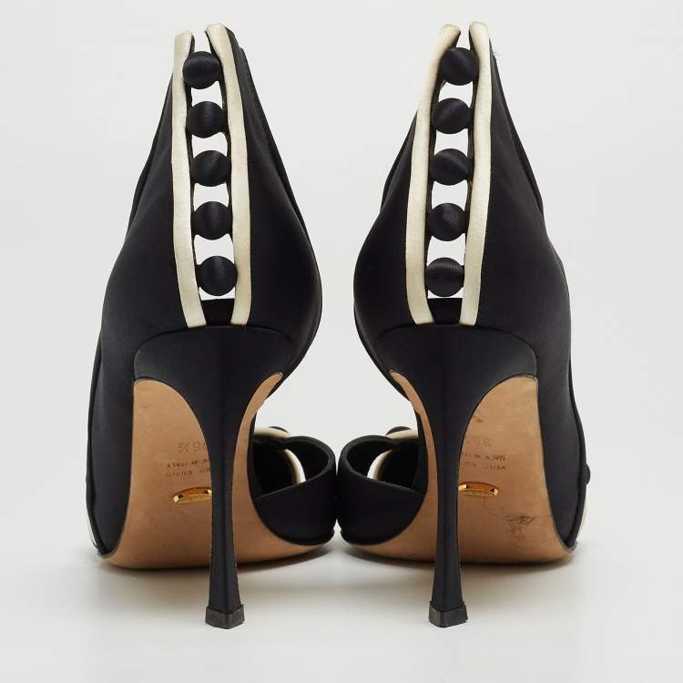 مملوكة مسبقًا Sergio Rossi Black Satin D'orsay Pointed Toe Pumps Size 38.5