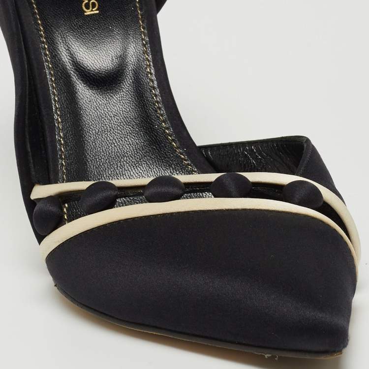 مملوكة مسبقًا Sergio Rossi Black Satin D'orsay Pointed Toe Pumps Size 38.5