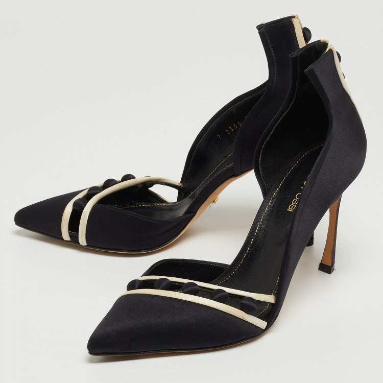 مملوكة مسبقًا Sergio Rossi Black Satin D'orsay Pointed Toe Pumps Size 38.5