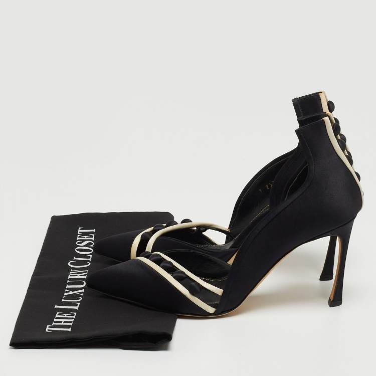 مملوكة مسبقًا Sergio Rossi Black Satin D'orsay Pointed Toe Pumps Size 38.5