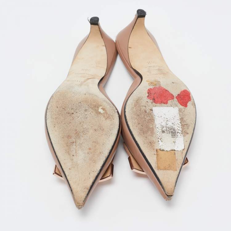 Pre Owned Sergio Rossi Pink Leather Pointed Toe Mules Size 36.5
