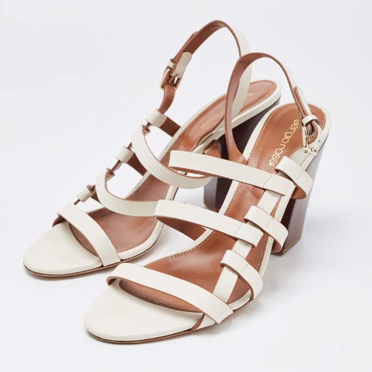 Pre Owned Sergio Rossi White Leather Strappy Slingback Sandals Size 41
