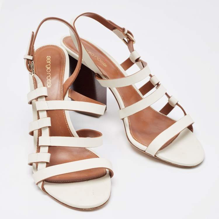 Pre Owned Sergio Rossi White Leather Strappy Slingback Sandals Size 41