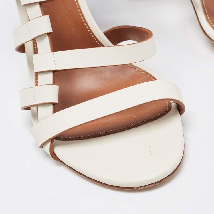 Pre Owned Sergio Rossi White Leather Strappy Slingback Sandals Size 41