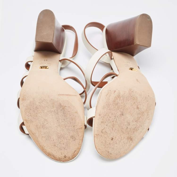 Pre Owned Sergio Rossi White Leather Strappy Slingback Sandals Size 41