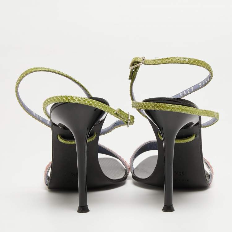 مملوكة مسبقًا Sergio Rossi Tricolor Snakeskin Ankle Wrap Sandals Size 35.5