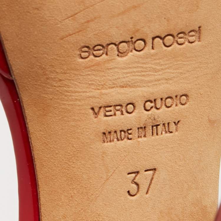 Pre Owned Sergio Rossi Red Leather Crystal Embellished Ankle Strap Sandals Size 37