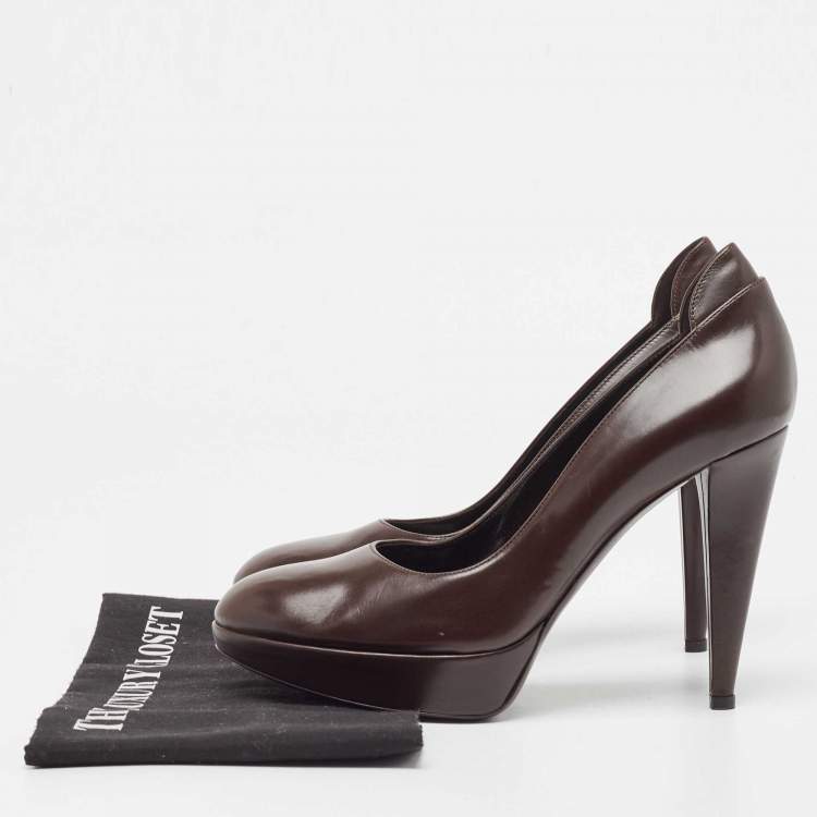Pre Owned Sergio Rossi Brown Leather Platform Pumps Size 40