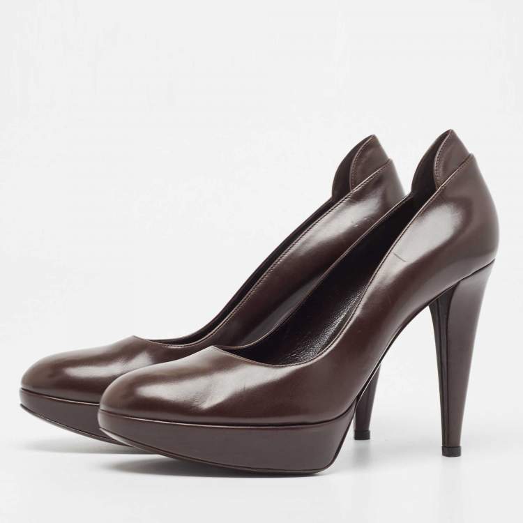 Pre Owned Sergio Rossi Brown Leather Platform Pumps Size 40