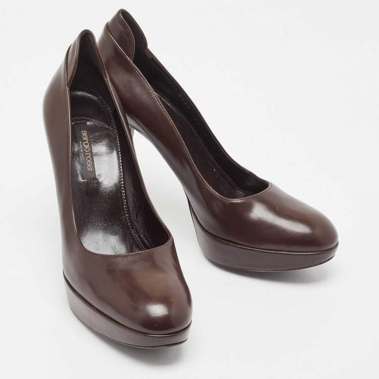 Pre Owned Sergio Rossi Brown Leather Platform Pumps Size 40