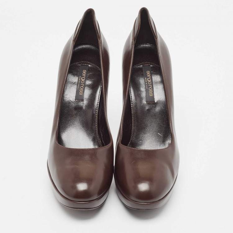 Pre Owned Sergio Rossi Brown Leather Platform Pumps Size 40
