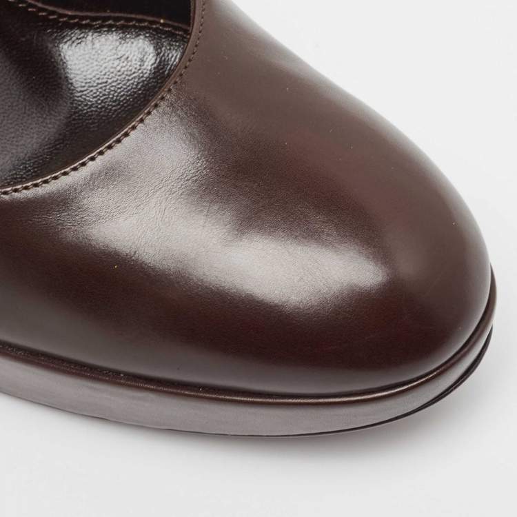 Pre Owned Sergio Rossi Brown Leather Platform Pumps Size 40