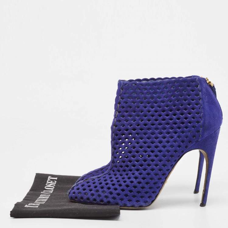 Pre Owned Sergio Rossi Blue Suede Cut Out Ankle Boots Size 41