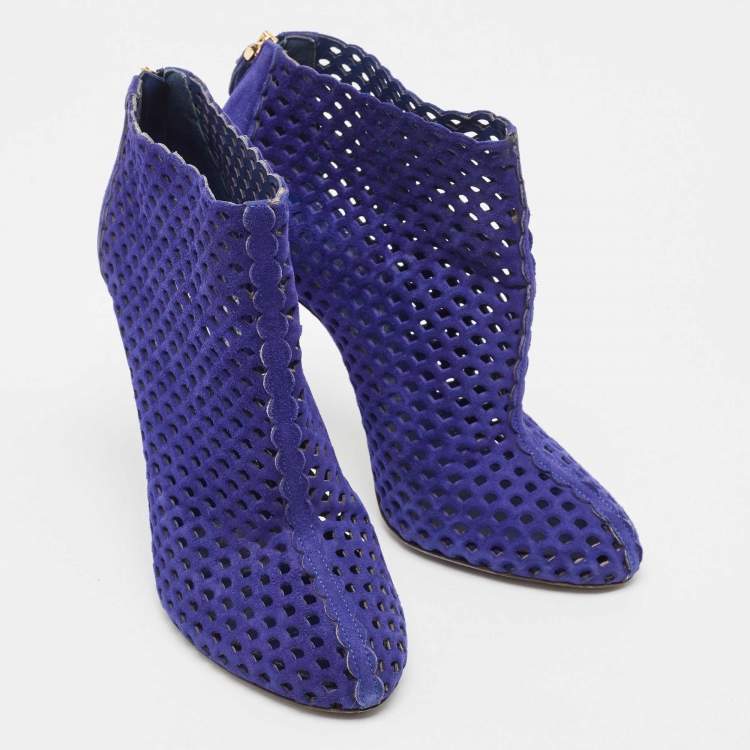 Pre Owned Sergio Rossi Blue Suede Cut Out Ankle Boots Size 41