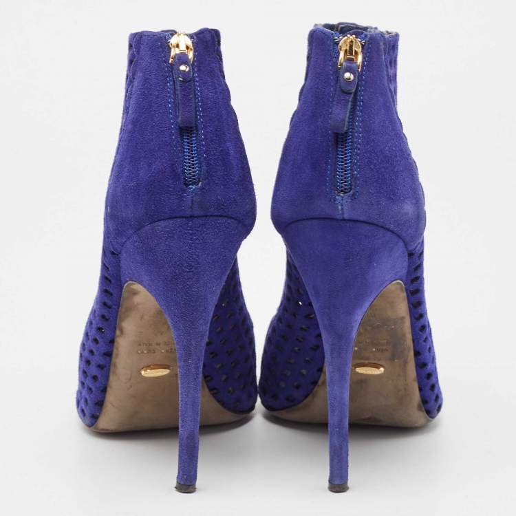 Pre Owned Sergio Rossi Blue Suede Cut Out Ankle Boots Size 41