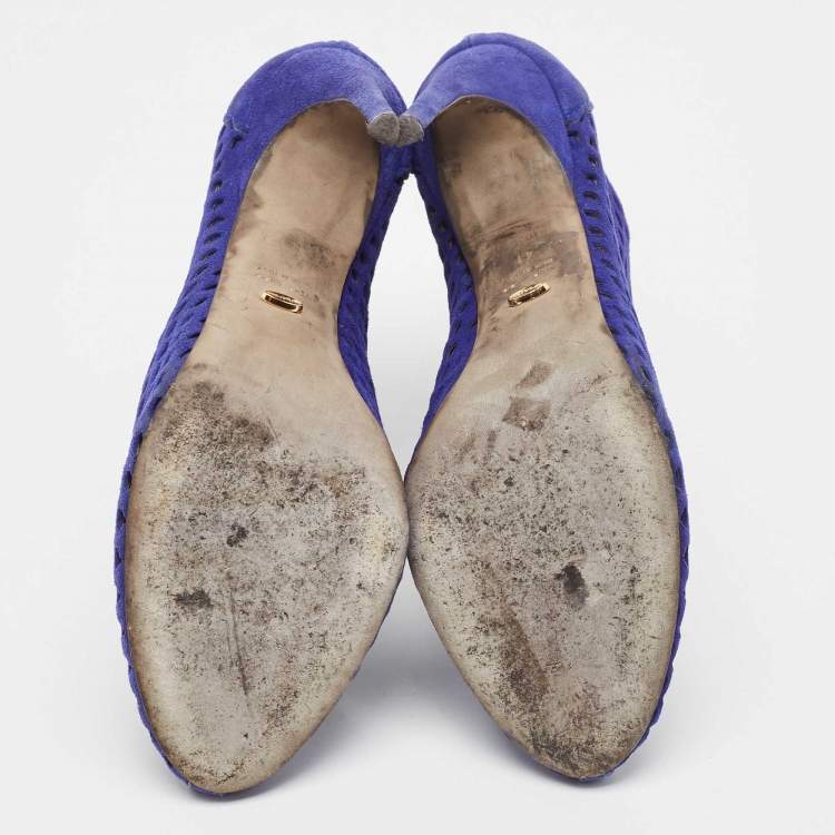 Pre Owned Sergio Rossi Blue Suede Cut Out Ankle Boots Size 41