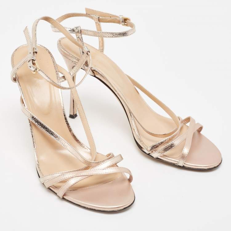 Pre Owned Sergio Rossi Metallic Leather Ankle Strap Sandals Size 40