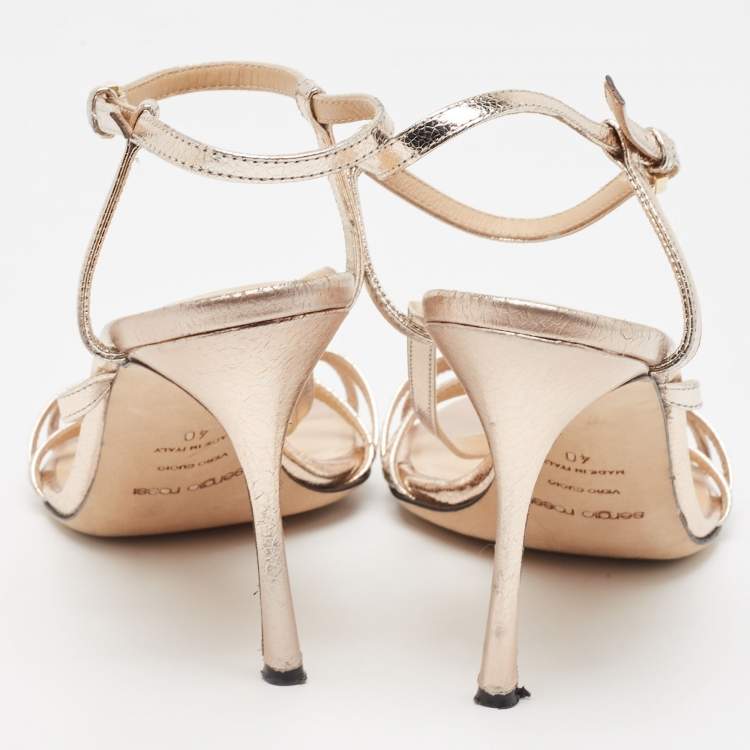 Pre Owned Sergio Rossi Metallic Leather Ankle Strap Sandals Size 40