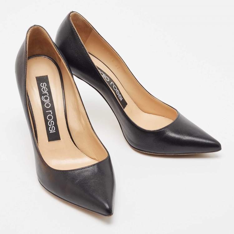 Pre Owned Sergio Rossi Black Leather Pointed Toe Pumps Size 37