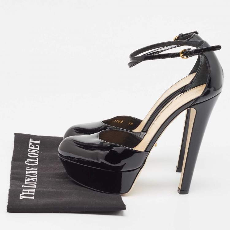 Pre Owned Sergio Rossi Black Patent Leather Platform Ankle Strap Pumps Size 38
