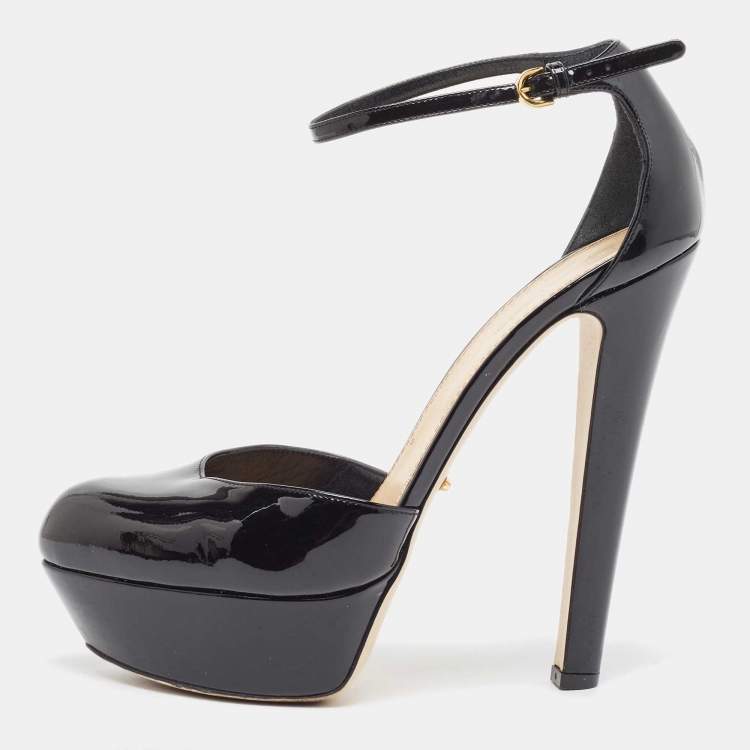 Pre Owned Sergio Rossi Black Patent Leather Platform Ankle Strap Pumps Size 38