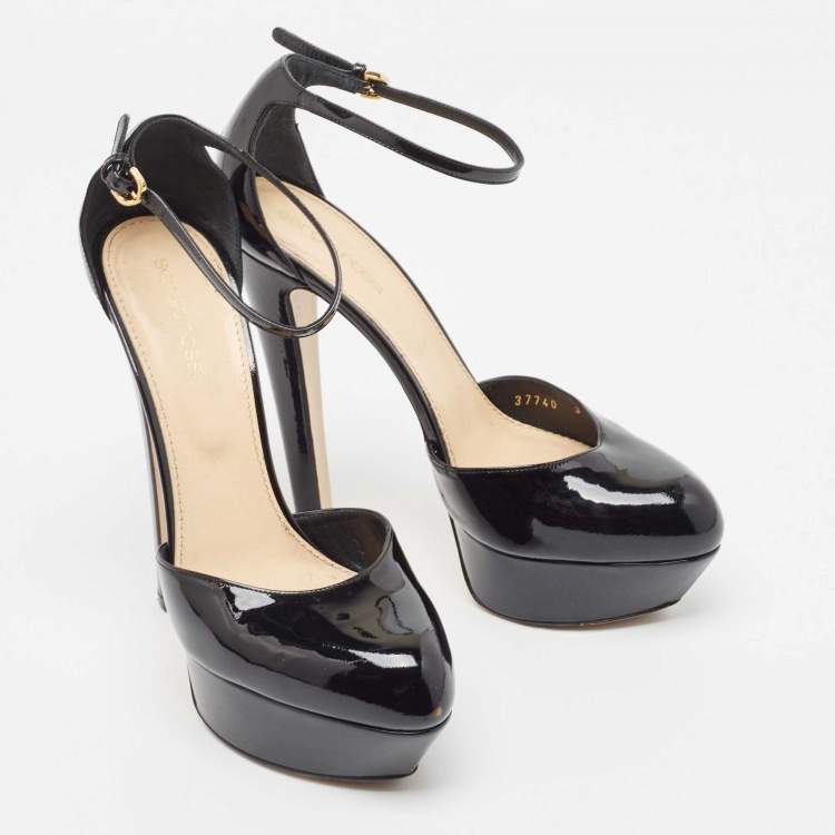 Pre Owned Sergio Rossi Black Patent Leather Platform Ankle Strap Pumps Size 38