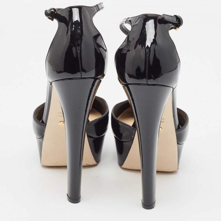 Pre Owned Sergio Rossi Black Patent Leather Platform Ankle Strap Pumps Size 38