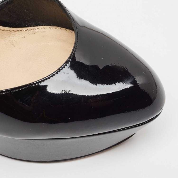 Pre Owned Sergio Rossi Black Patent Leather Platform Ankle Strap Pumps Size 38