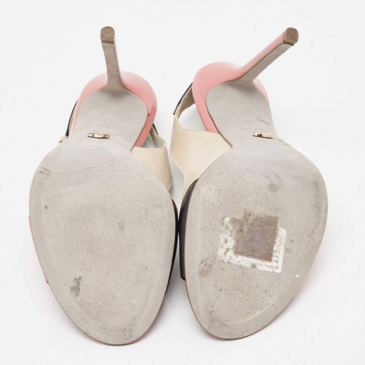 Pre Owned Sergio Rossi Tricolor Leather Slingback Sandals Size 38