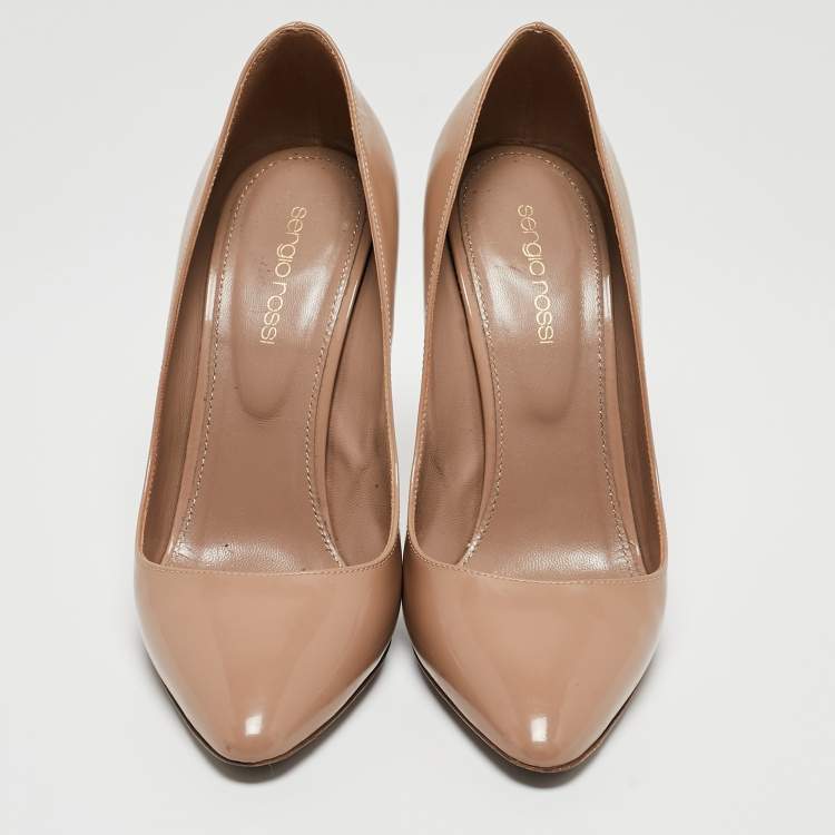 Pre Owned Sergio Rossi Beige Patent Leather Pointed Toe Pumps Size 38.5
