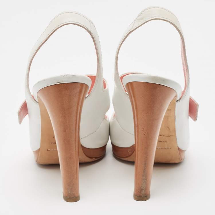 Pre Owned Sergio Rossi White Leather Peep Toe Slingback Sandals Size 40