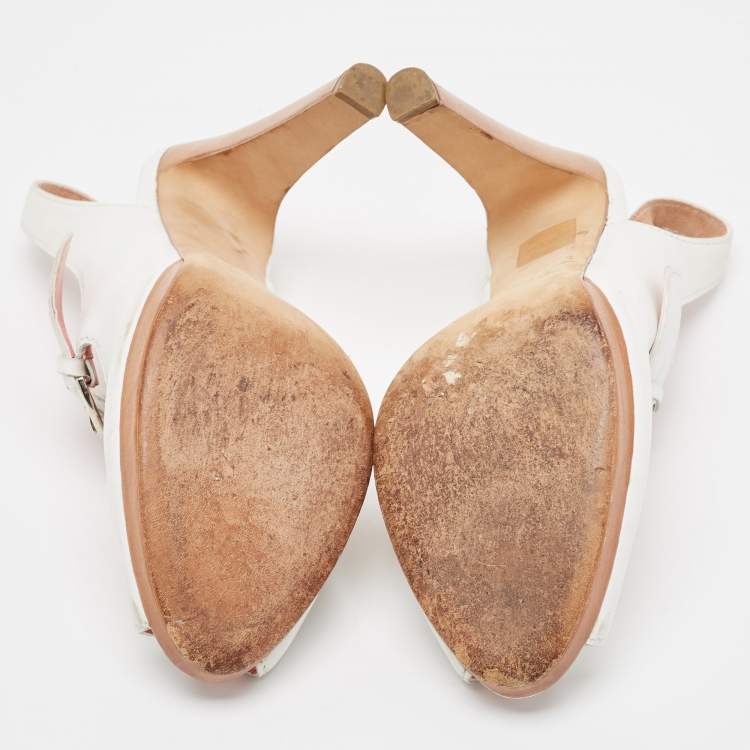 Pre Owned Sergio Rossi White Leather Peep Toe Slingback Sandals Size 40