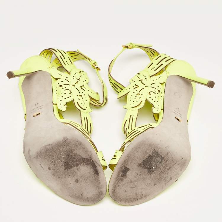 Pre Owned Sergio Rossi Green Leather Ankle Strap Sandals Size 41