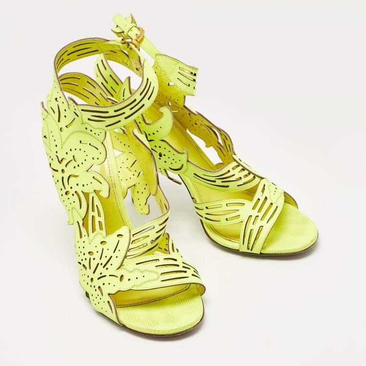 Pre Owned Sergio Rossi Green Leather Ankle Strap Sandals Size 41