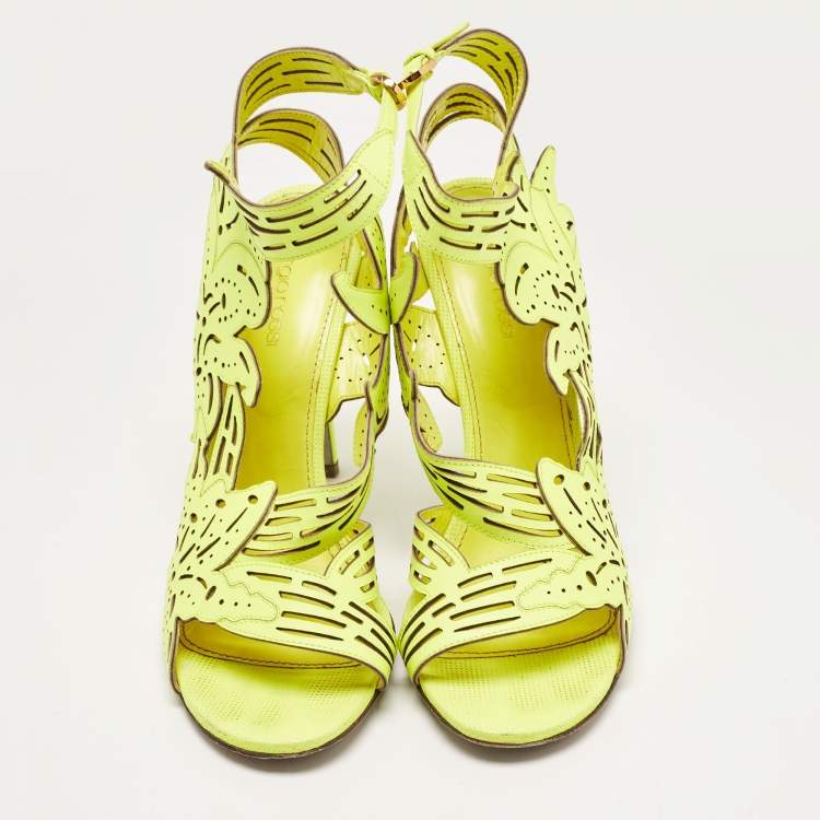 Pre Owned Sergio Rossi Green Leather Ankle Strap Sandals Size 41