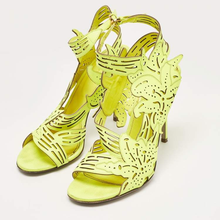 Pre Owned Sergio Rossi Green Leather Ankle Strap Sandals Size 41