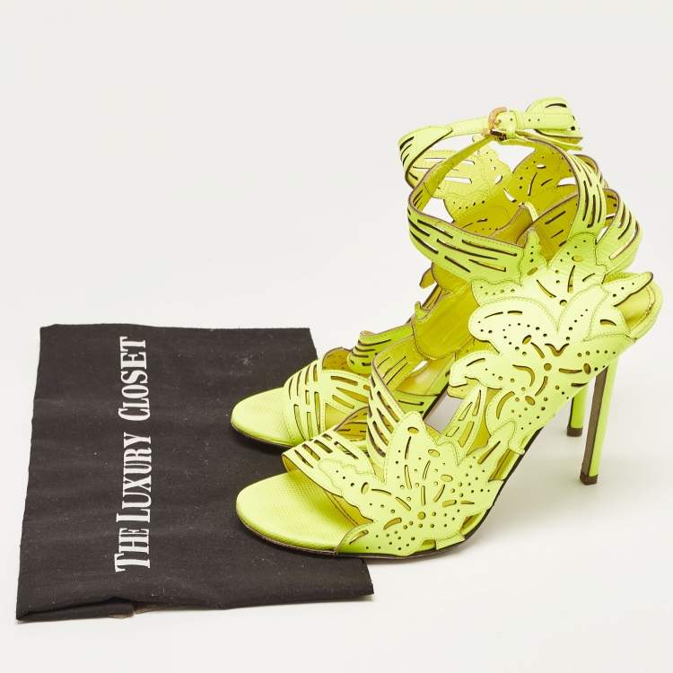 Pre Owned Sergio Rossi Green Leather Ankle Strap Sandals Size 41
